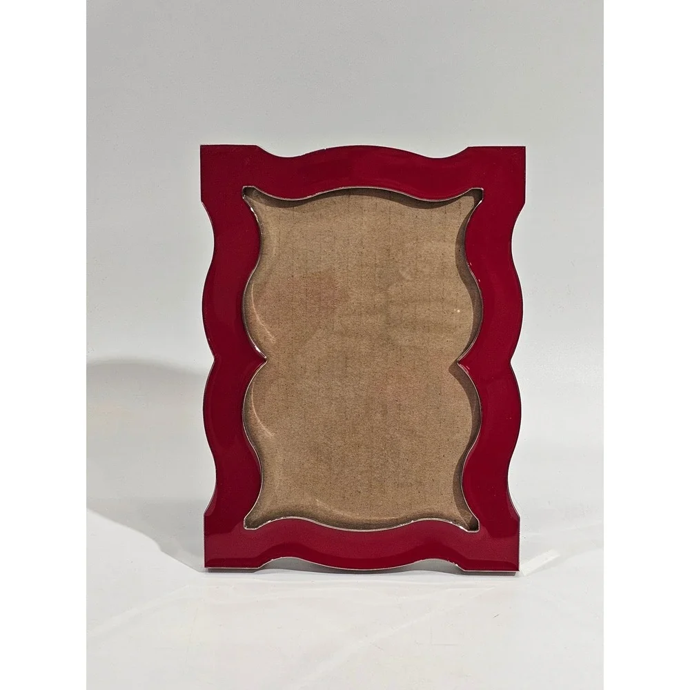 Jonathan Adler Queen Anne Red Enamel Photo Frame Silver Trim Tabletop Decor 8x6